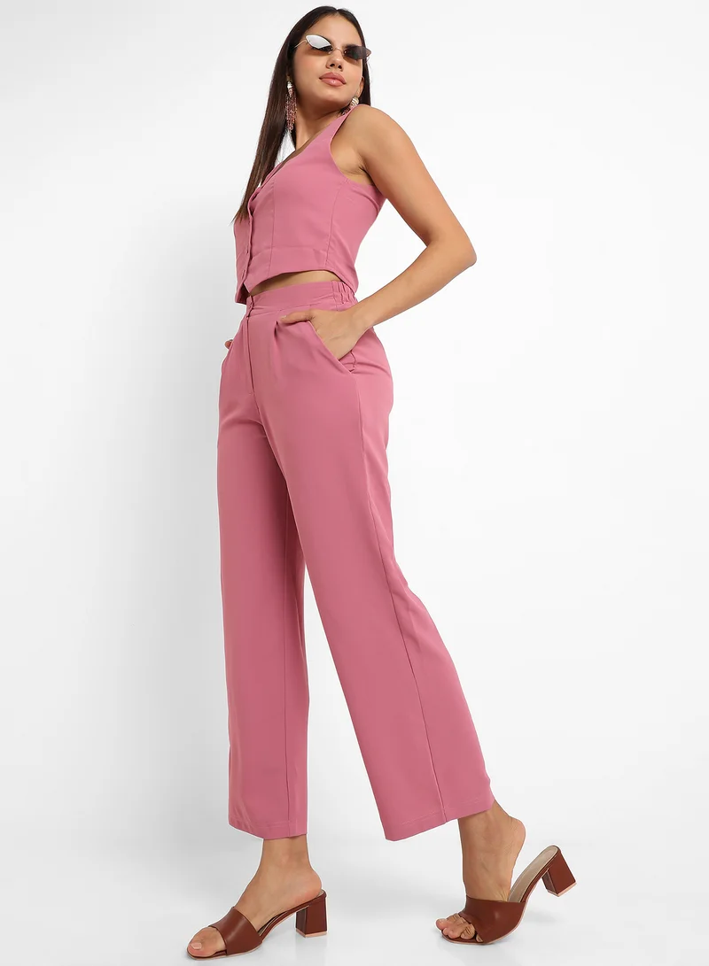 كامبوس سوترا Women's Salmon PInk Chic Vest Co-Ord Set For Casual Wear | Sleeveless | Polyester Fabric | V Neck Clothing Set Crafted With Comfort Fit For Everyday Wear